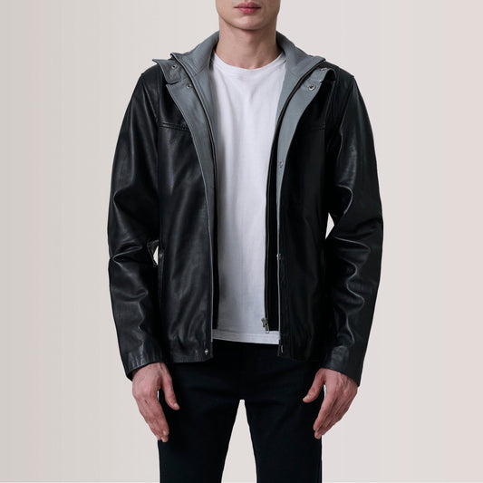 Henrik Black Leather Cafe Racer Jacket