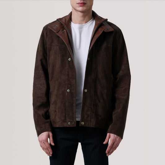 Henrik Brown Suede Cafe Racer Jacket
