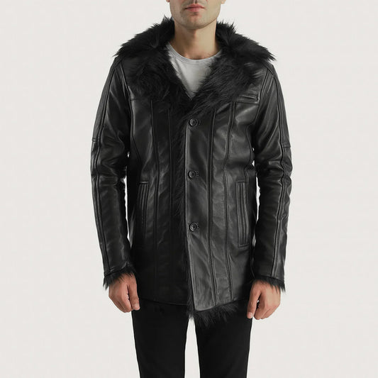 Furcliff Shaggy Black Leather Coat