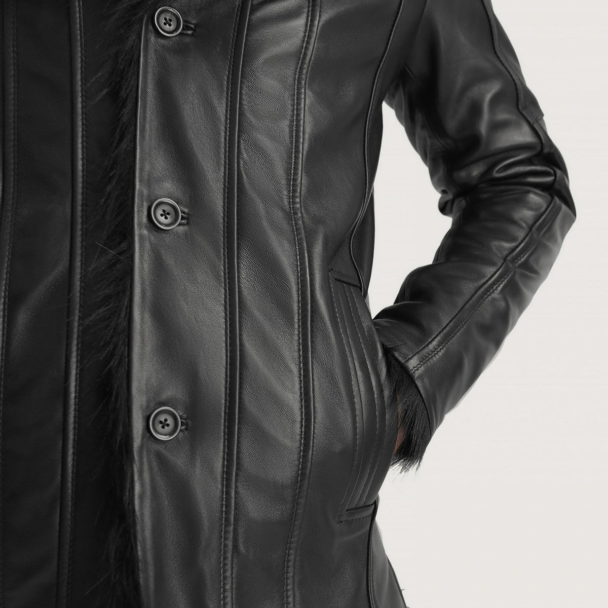 Furcliff Shaggy Black Leather Coat