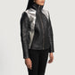 Back view of the Alia metallic black leather biker jacket from Layzal Jackets.