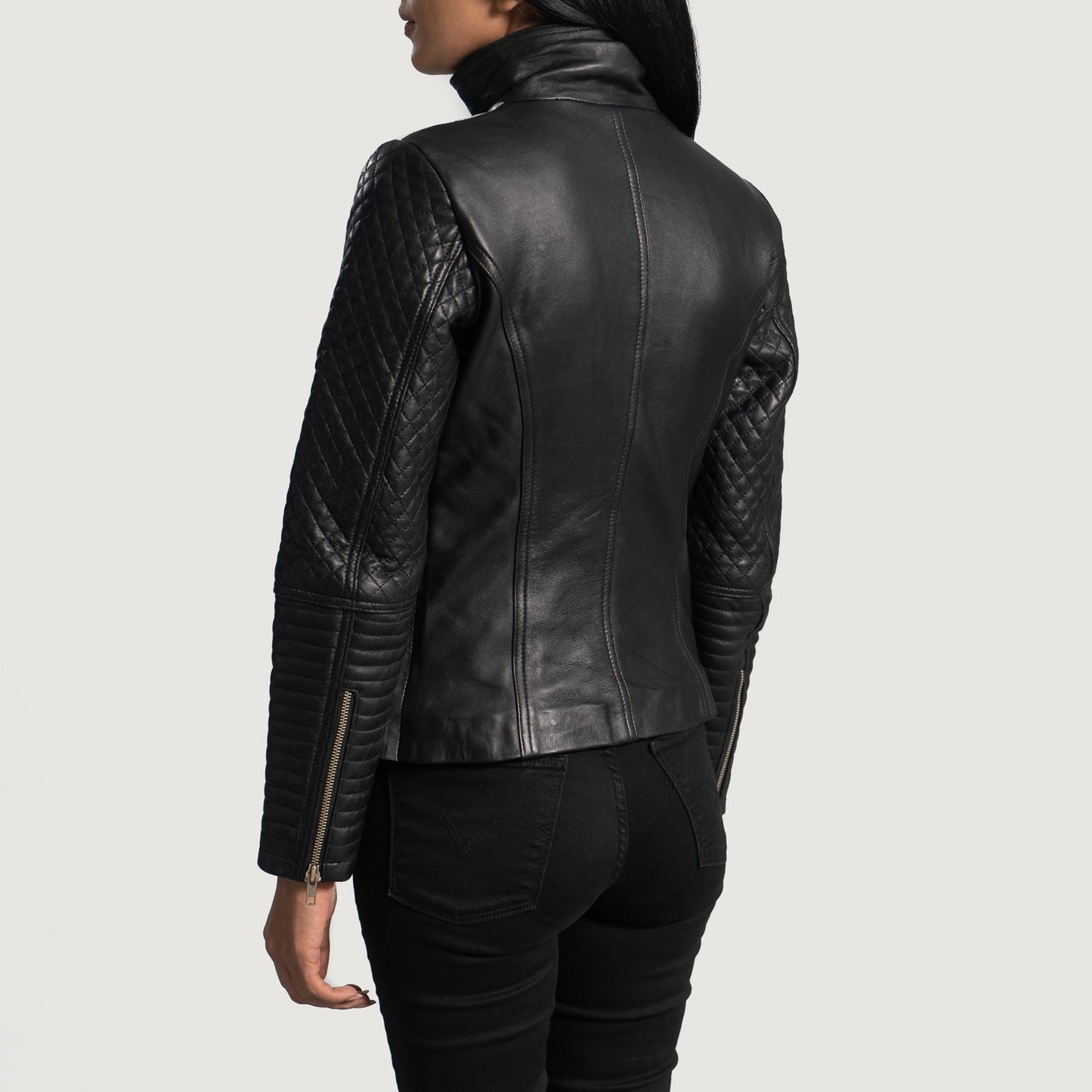 Close up of the premium metallic black aniline sheepskin leather texture.