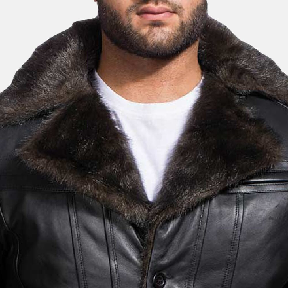 Furcliff Black Leather Coat