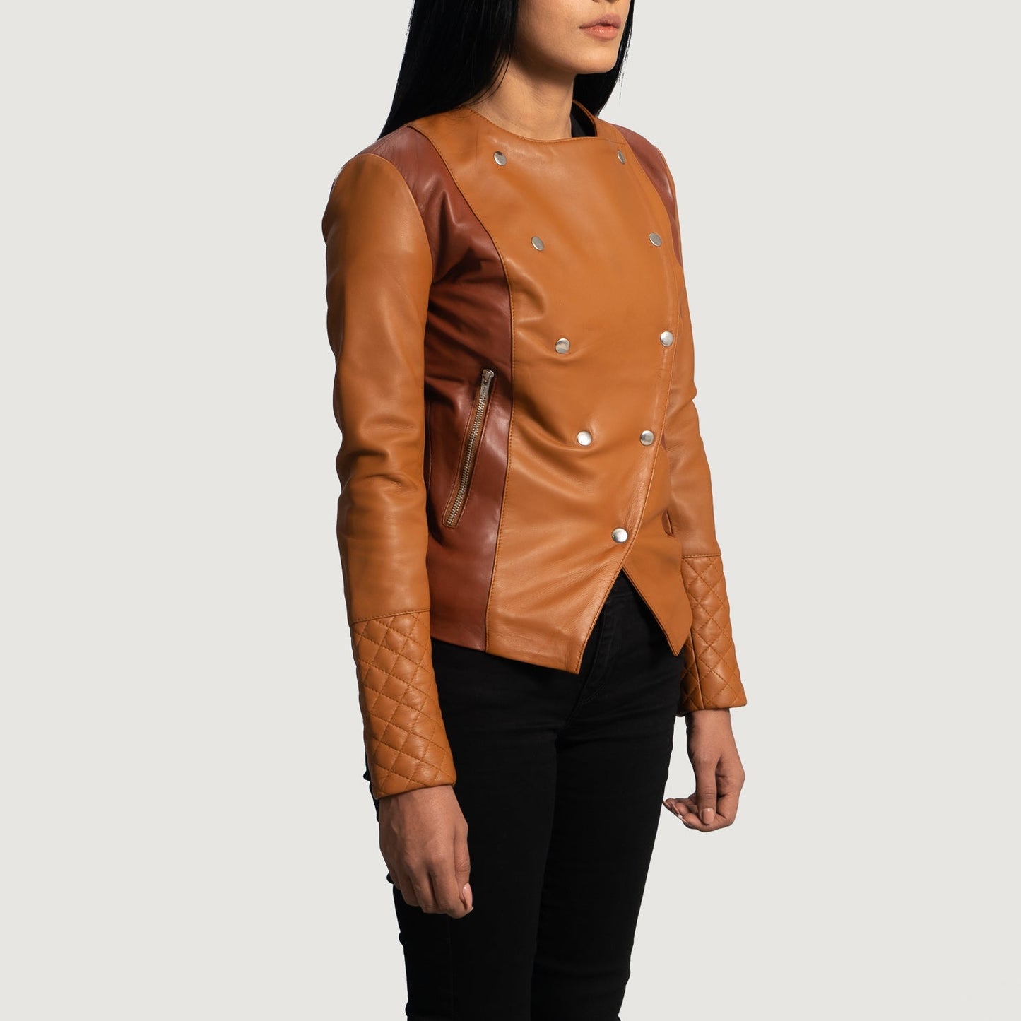 Back view of the County Tan overlap leather jacket from Layzal Jackets.