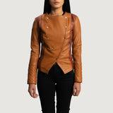 Front view of the County Tan overlap leather jacket by Layzal Jackets.