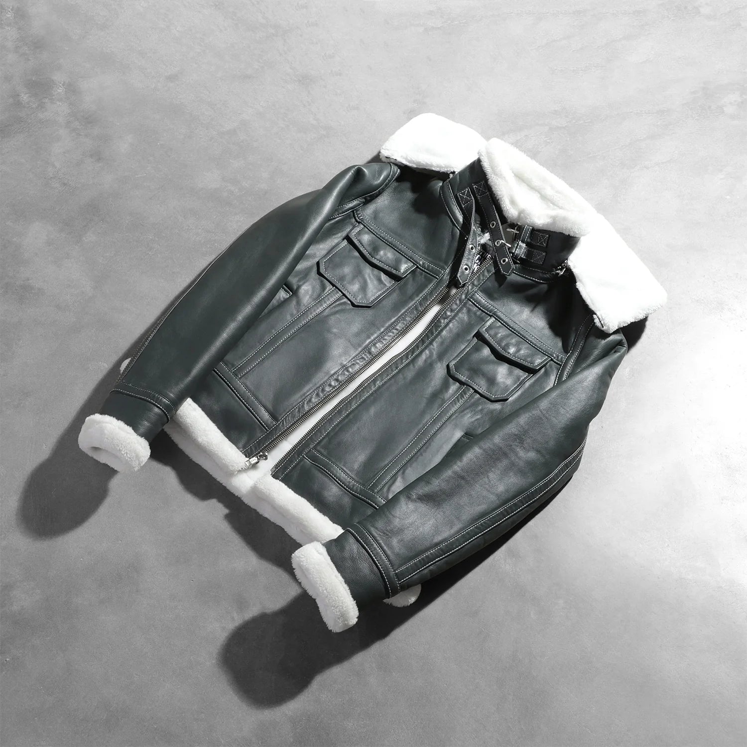 Interior view of the Fiona leather jacket highlighting the fully lined, plush faux fur inner shell for maximum warmth.