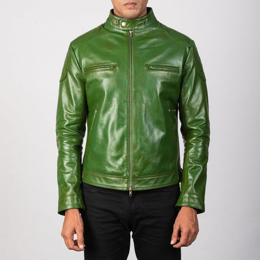 Gatsby Green Leather Biker Jacket