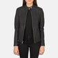 Front view of the Kelsee Distressed Black leather biker jacket by Layzal Jackets.