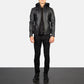Hector Black Hooded Leather Biker Jacket