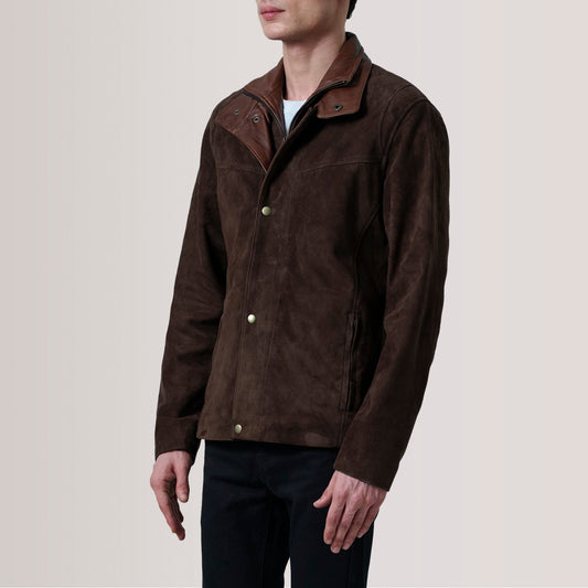 Henrik Brown Suede Cafe Racer Jacket