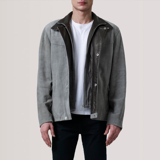 Henrik Grey Suede Cafe Racer Jacket