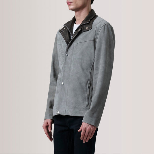 Henrik Grey Suede Cafe Racer Jacket
