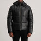 Gordon Black Hooded Leather Puffer Jacket