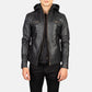 Hector Black Hooded Leather Biker Jacket