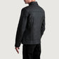 Lavendard Matte Black Leather Biker Jacket
