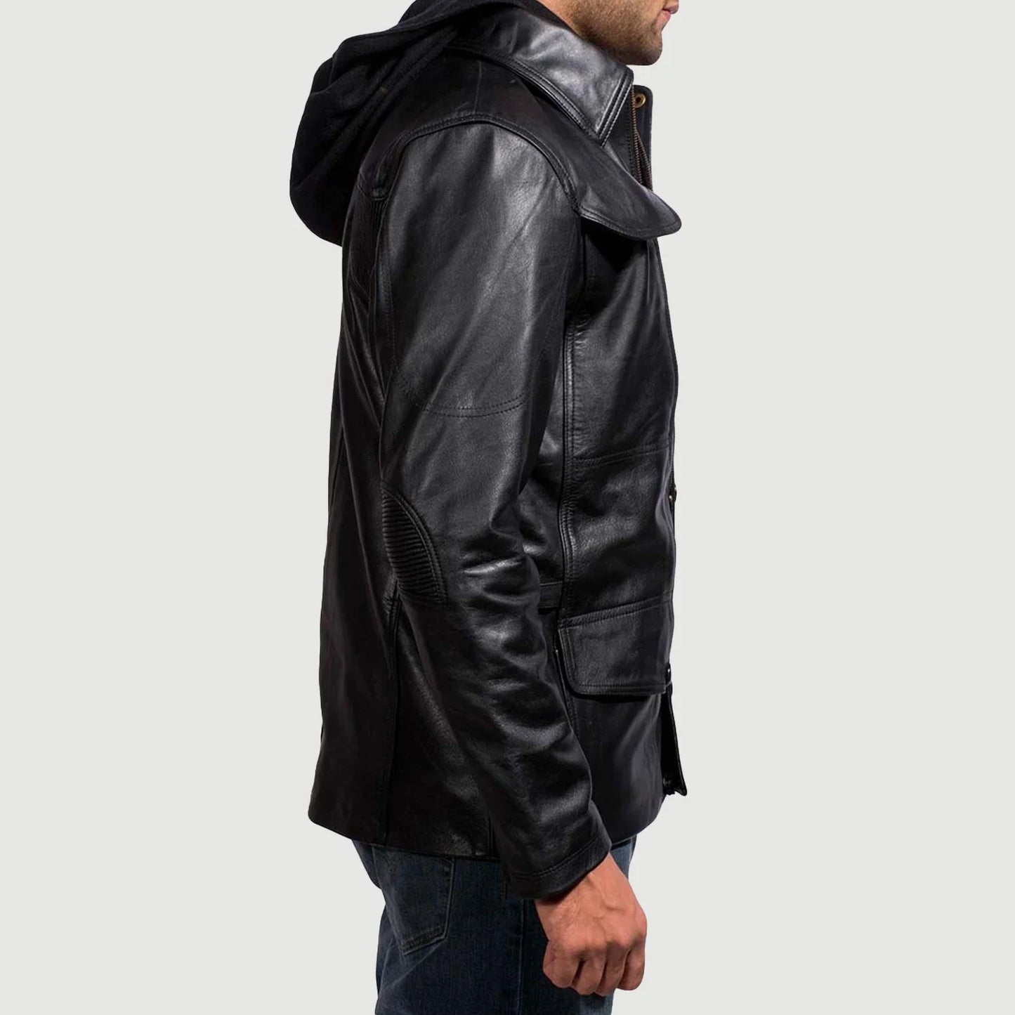 Moulder Hooded Black Leather Jacket