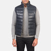 Reeves Blue Leather Puffer Vest