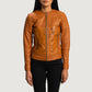 Front view of the Sandy Tan Dye leather biker jacket by Layzal Jackets.