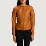 Front view of the Sandy Tan Dye leather biker jacket by Layzal Jackets.