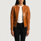 Lifestyle shot of the Sandy Tan Dye leather biker jacket available at Layzal Jackets.
