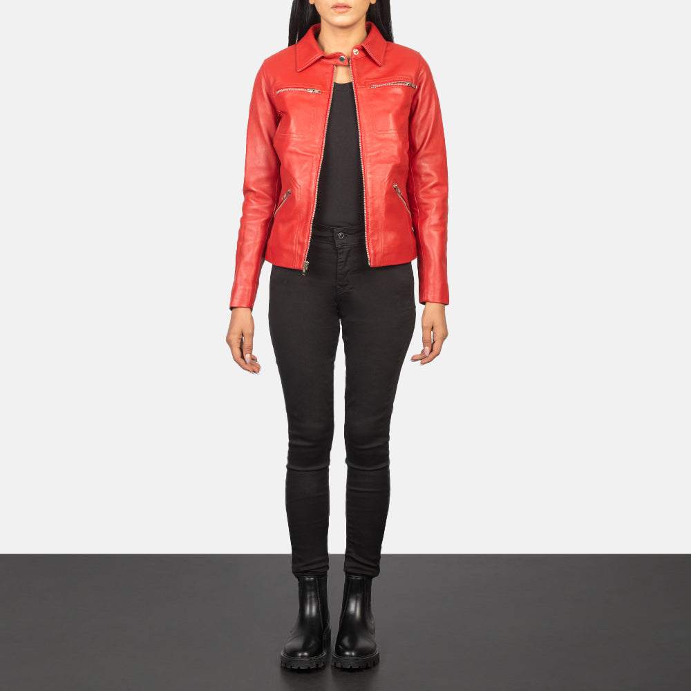 Lifestyle shot of the Tomachi Red leather jacket available at Layzal Jackets.