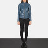 Kelsee Blue Leather Biker Jacket