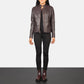 Lifestyle shot of the Rumella Maroon leather biker jacket available at Layzal Jackets.