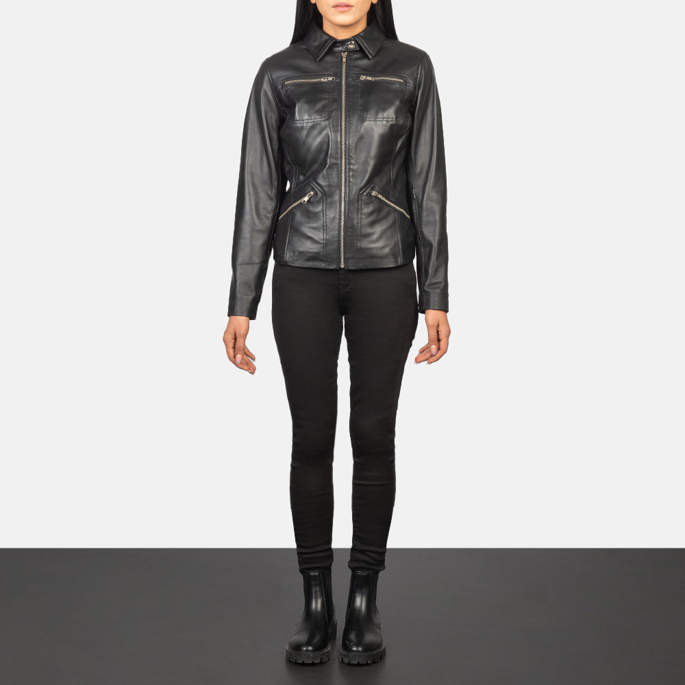 Lifestyle shot of the Tomachi Black leather jacket available at Layzal Jackets.