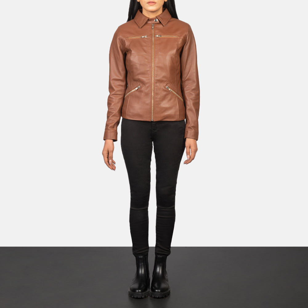 Lifestyle shot of the Tomachi Brown leather jacket available at Layzal Jackets.