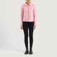 Three quarter profile view of the pink classic collar jacket, highlighting its timeless tailored silhouette and regular fit.