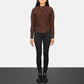 Lifestyle shot of the Zenna Mocha suede bomber jacket available at Layzal Jackets.