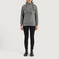 Side view of the Zest grey suede jacket showing the convenient zipper opening for easy wear and side welt pockets.