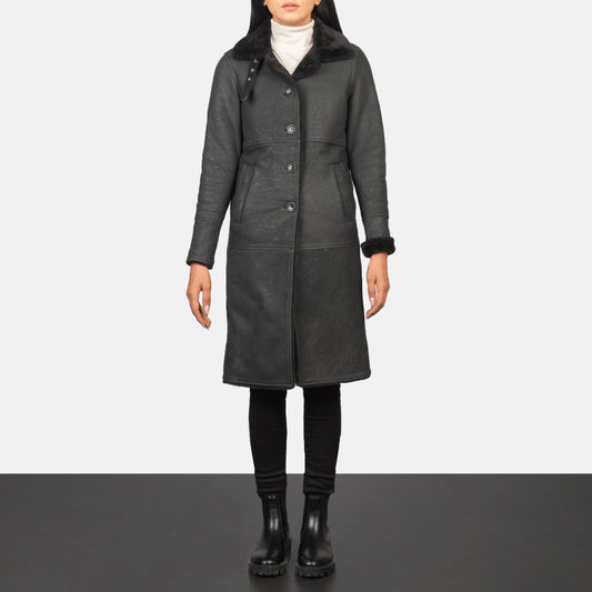 Alina Shearling Black Leather Coat
