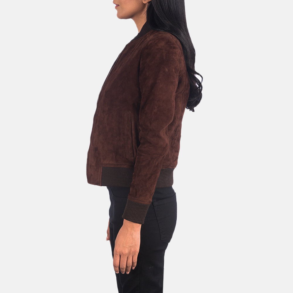 Interior view of the Bliss jacket revealing the premium brown quilted polyester lining and one of the two internal pockets.