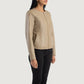 Full back view of the beige sheepskin leather jacket showcasing the smooth, clean panels and premium semi aniline finish.