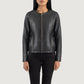 Full side profile of the Elixir black leather jacket showcasing a modern fit.