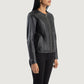 Back view of the Elixir Black collarless leather jacket from Layzal Jackets.
