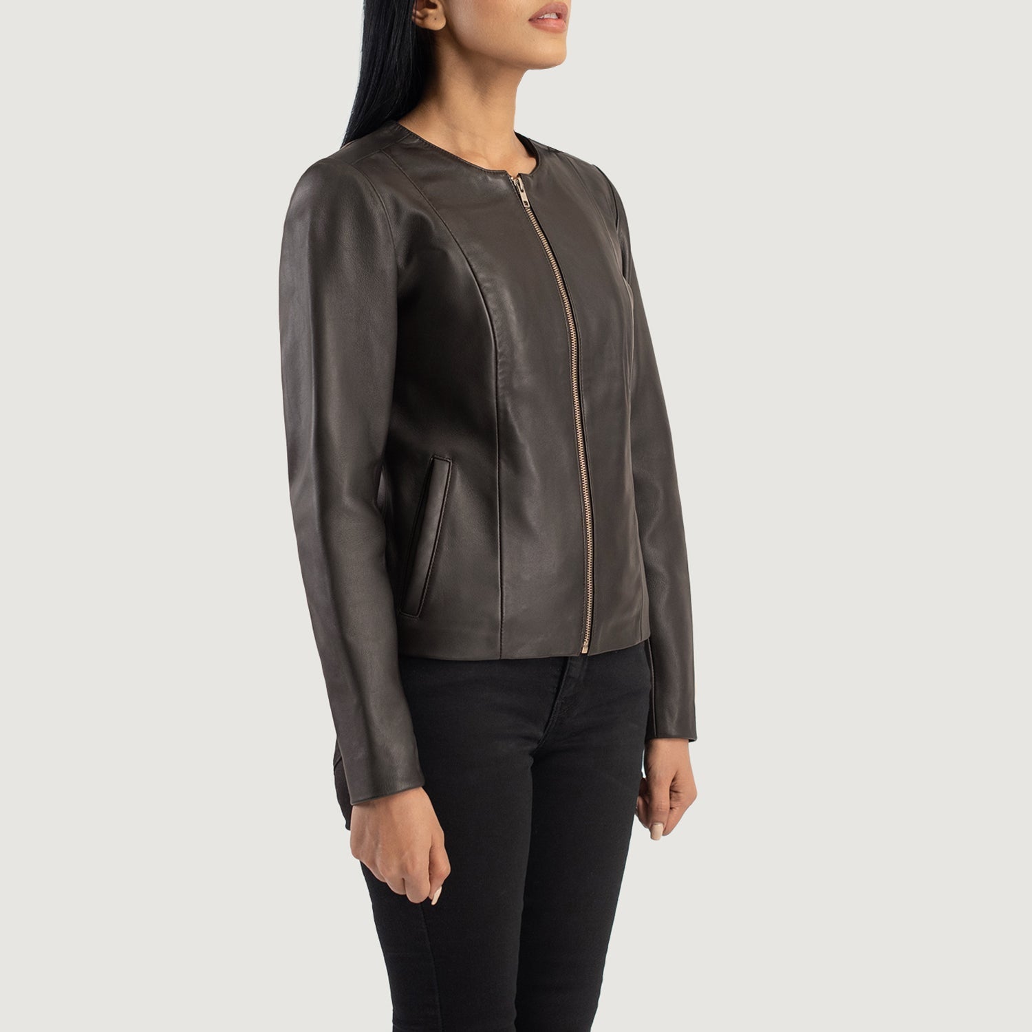 Full back view of the brown sheepskin leather jacket showcasing the smooth, clean panels and premium semi aniline finish.