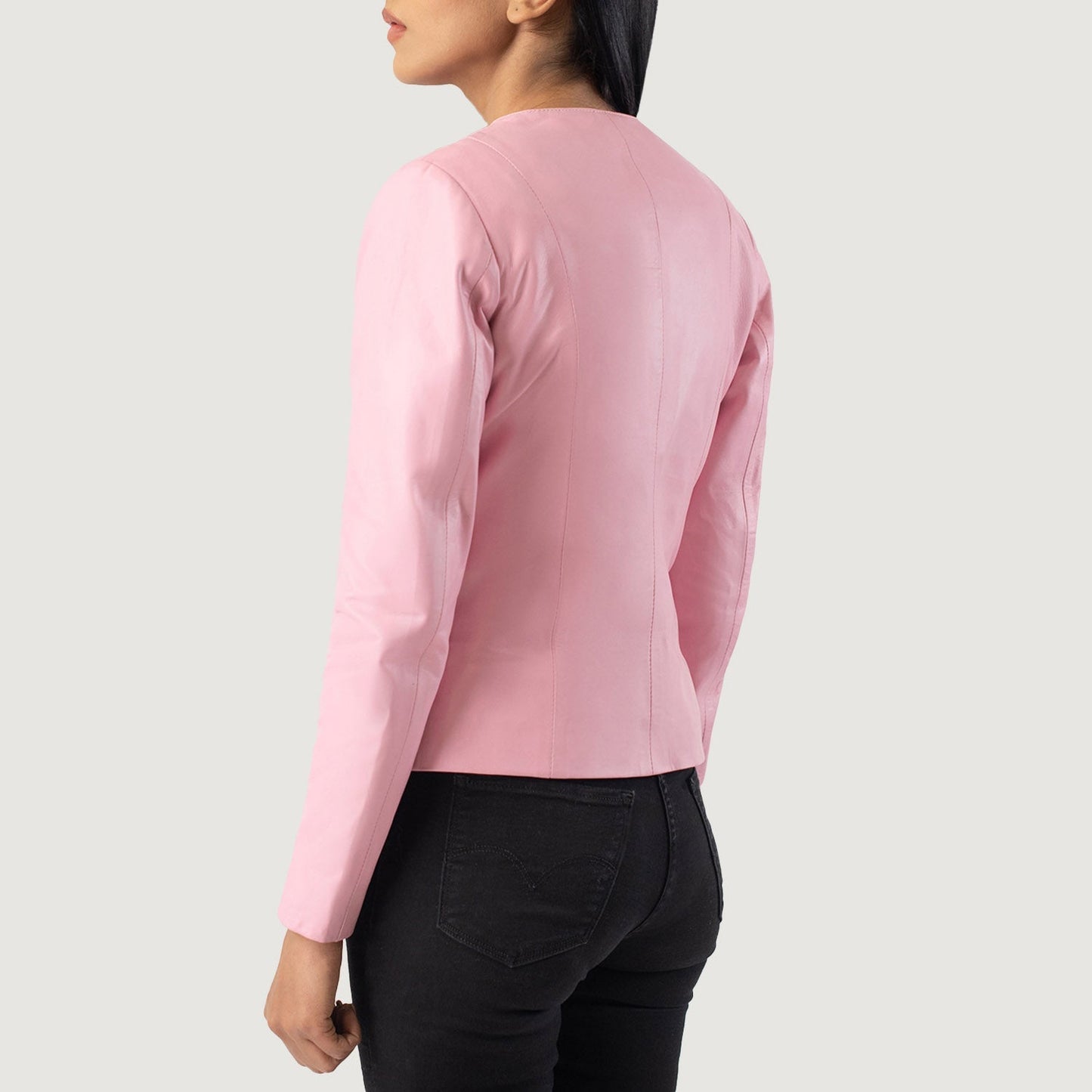 Detail of the warm quilted polyester lining inside the pink leather garment.