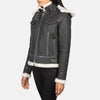 . Close up of the interior storage pockets inside the shearling leather jacket.