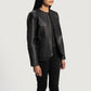 Lifestyle shot of the Nexi quilted black leather jacket available at Layzal Jackets.