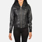 Roslyn Black Hooded Leather Bomber Jacket