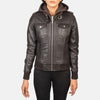 Close up of the comfortable rib knit cuffs on the sleeves of the leather jacket.