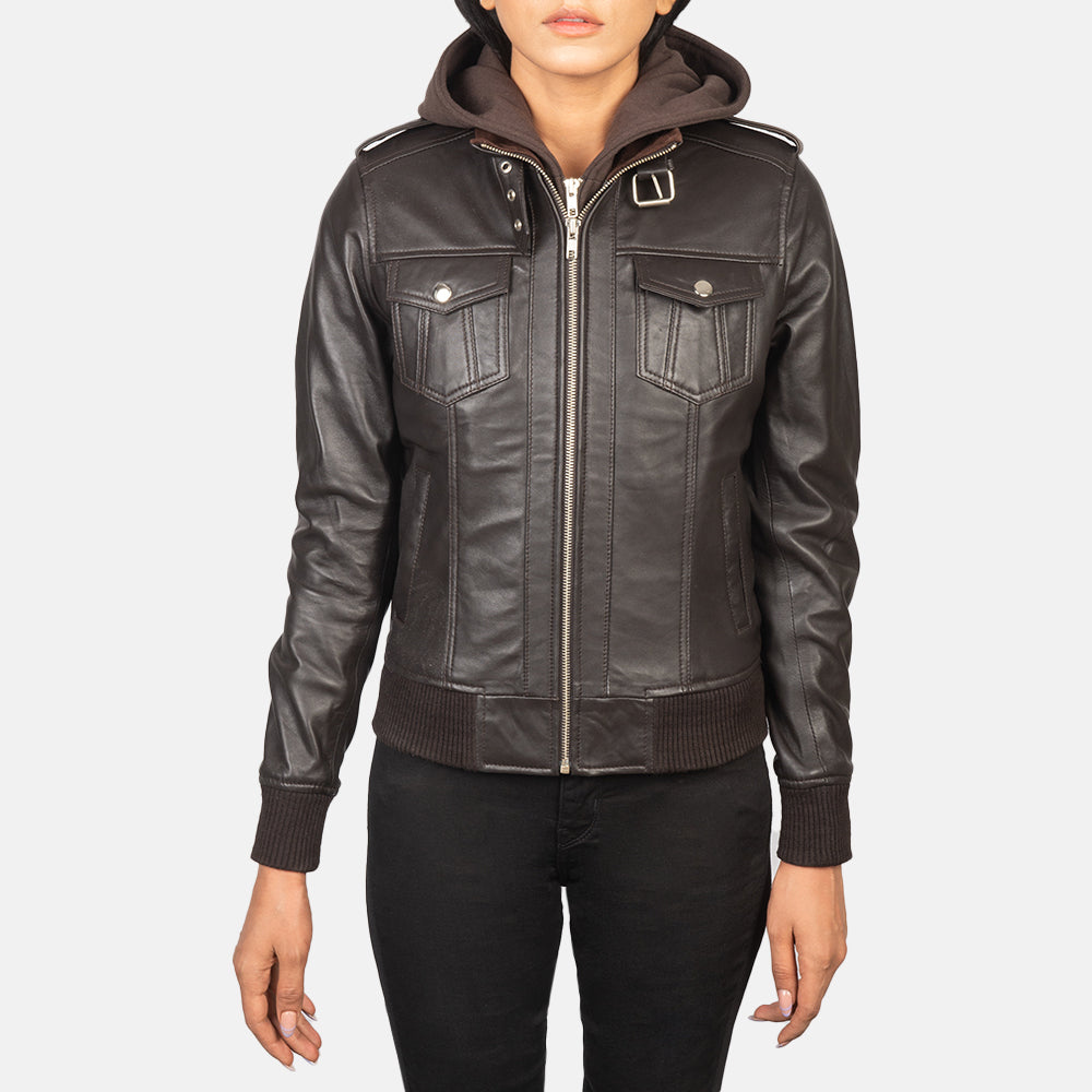 Close up of the comfortable rib knit cuffs on the sleeves of the leather jacket.