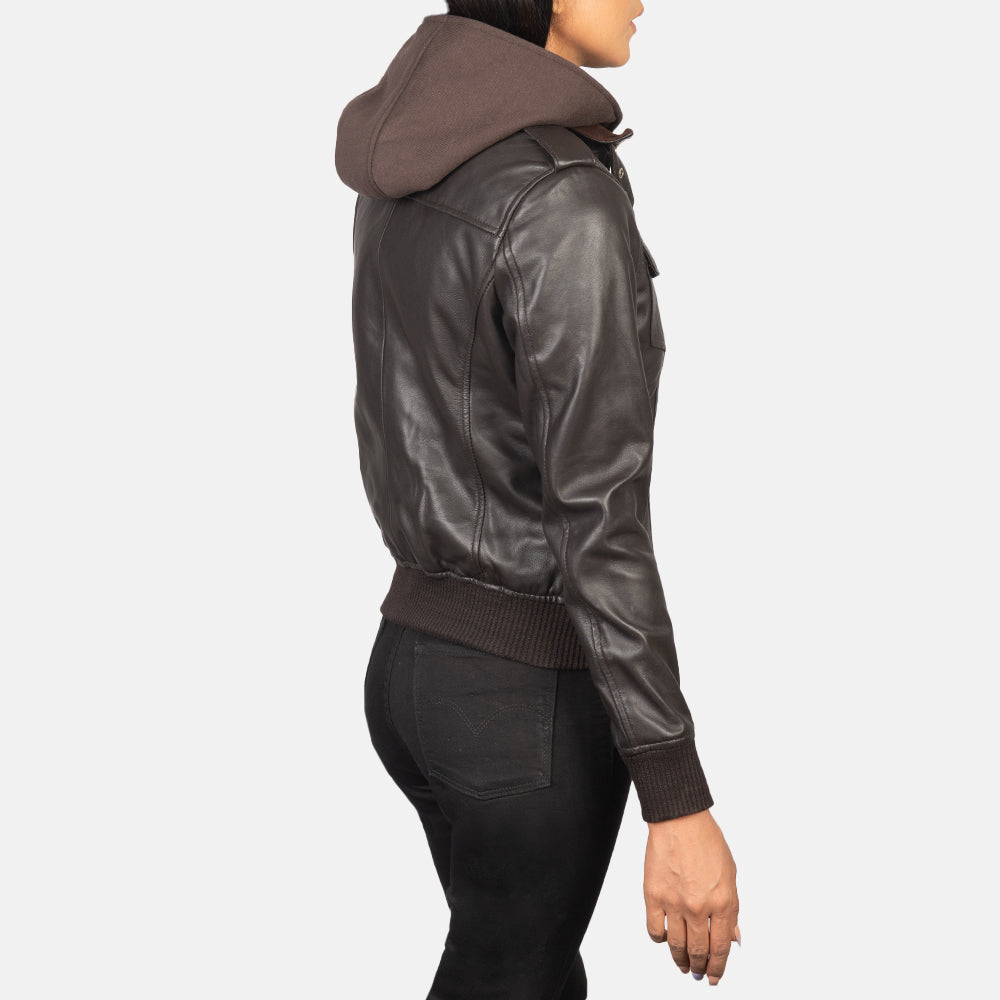 View of the four exterior pockets and shoulder epaulettes on the bomber.