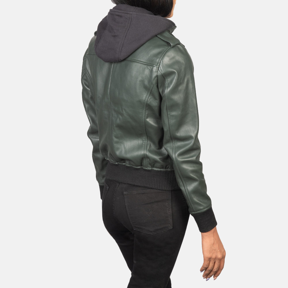 Detailed view of the high-neck collar featuring its adjustable leather belt closure and heavy-duty front zipper.