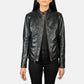 Front view of the Rumella Black leather biker jacket by Layzal Jackets.