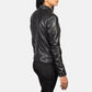 Detail of the durable quilted polyester lining inside the black leather biker.