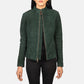 Front view of the Rumella Green suede biker jacket by Layzal Jackets.