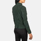 Detail of the secure interior storage pockets inside the green suede jacket.